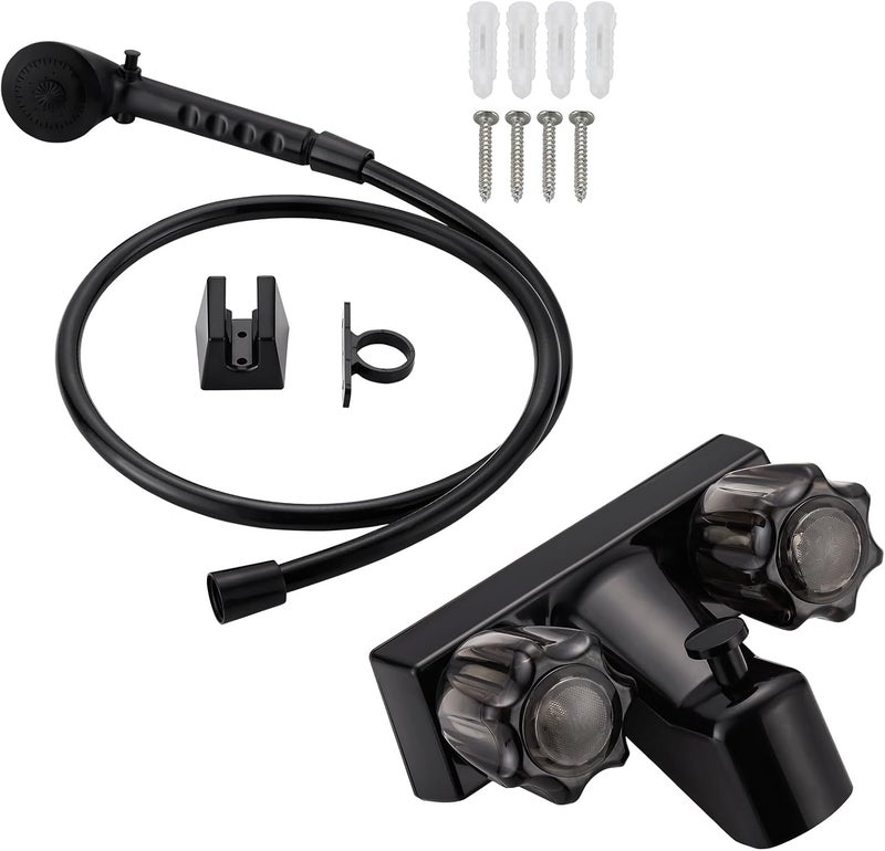 gcbcrit RV Shower Faucet with Hose and Head, RV Outdoor Shower Kits, RV Tub Faucet with Shower Diverter Outdoor Shower Kit Fits for RV/Campers,Travel Trailer,Motorhome (Bathtub Faucet Kit, Black) - Image 1